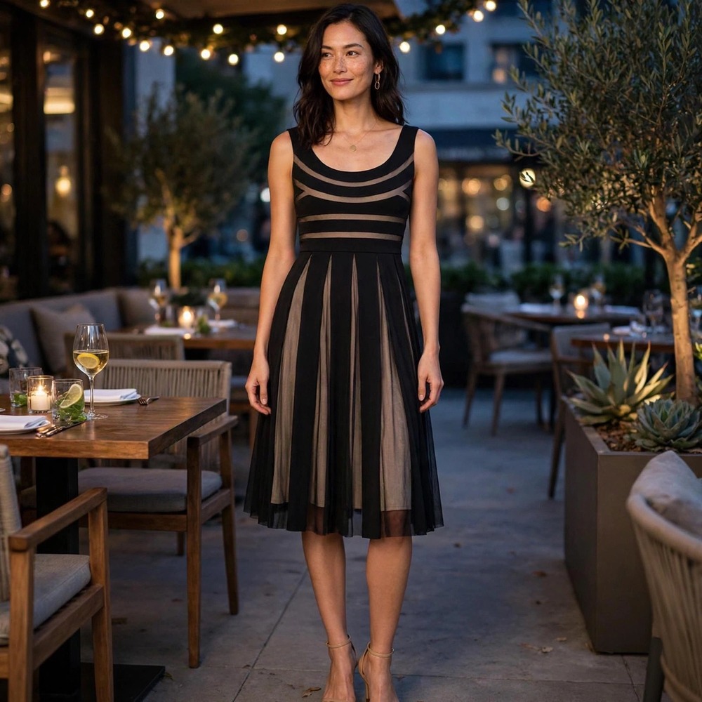 Maggy London Black‎ Sleeveless Scoop Neck Midi Dress